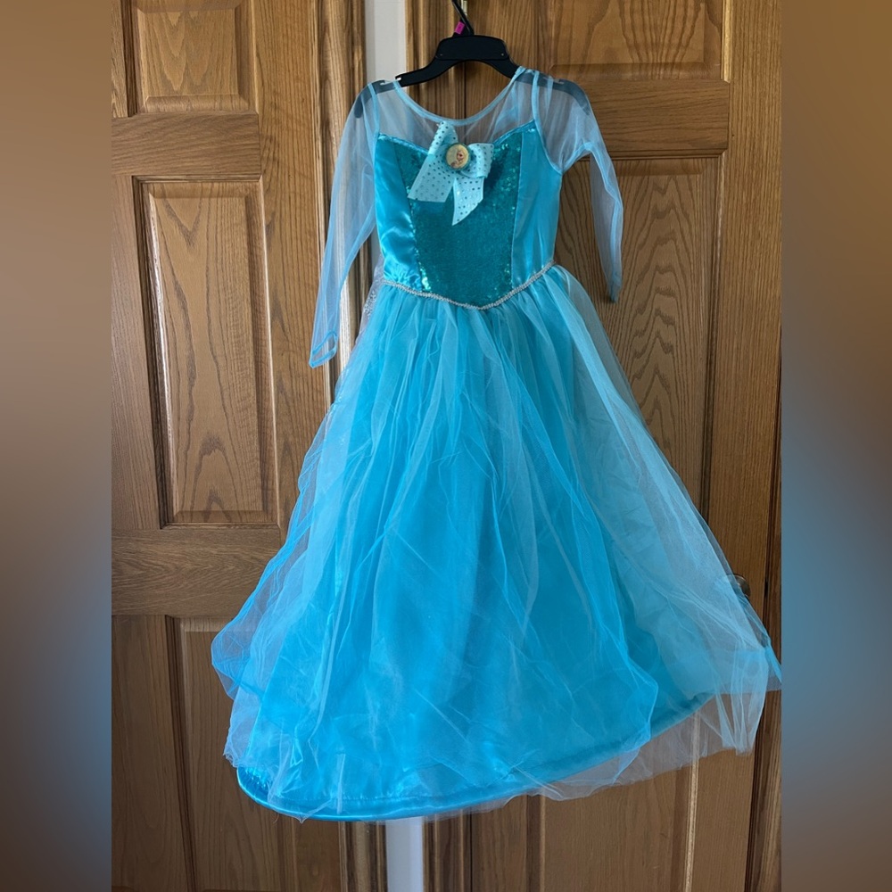 Elsa Costume w/ Attached Cape & Hoop Skirt - Size 8-10, Perfect Condition